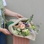 Seasonal Fresh Flowers In Coffee Sack Wrap, thumbnail 1 of 8