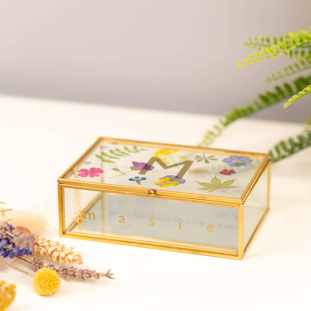 Pressed Flowers Personalised Glass Jewellery Box By Posh Totty Designs Creates