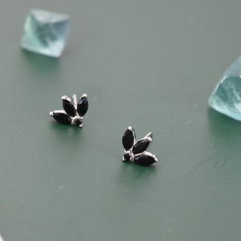 Tiny Black Cz Marquise Cluster Stud Earrings In Sterling Silver, 6 of 12