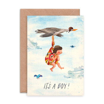 New Baby Boy Stork Greeting Card, 2 of 2