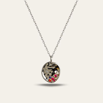 Dainty Silver Cluster Gemstone Necklace With Rainbow Gemstones, 2 of 4