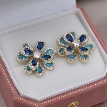 Monaco D’or Gold Pavé Trefoil Flower Charm Stud Earrings, 3 of 5