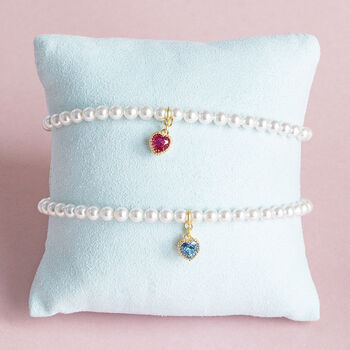 Pearl Bracelet With Heart Birthstone Charm, 6 of 9
