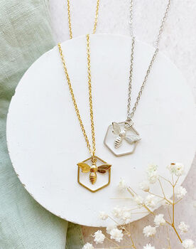 Geometric Bee Necklace And Earrings Gift Set, 2 of 9