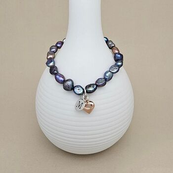 Personalised Black Pearl Heart Charm Bracelet, 3 of 9