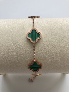 Adina Clover Bracelet Rose Gold Emerald, 3 of 6