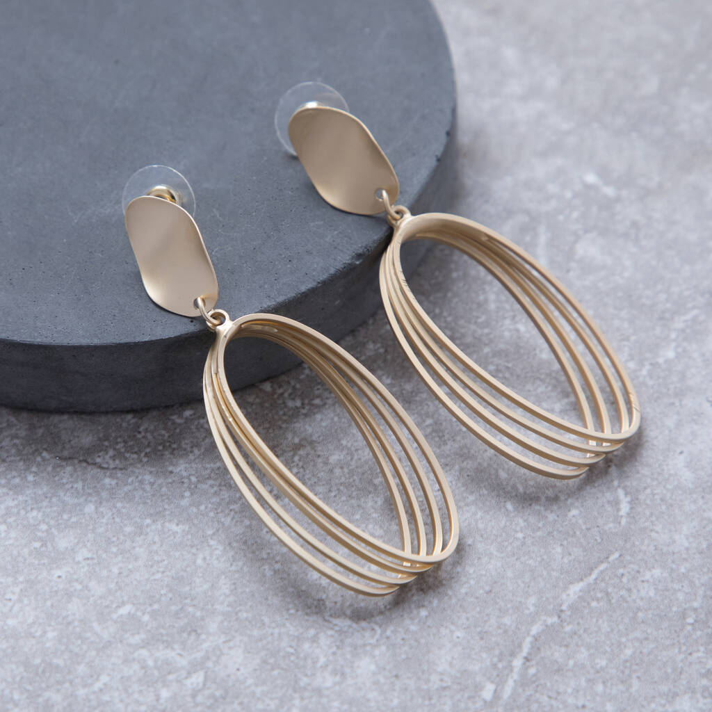 Matt Gold Colour Oval Hoop Drop Earrings By Brand X