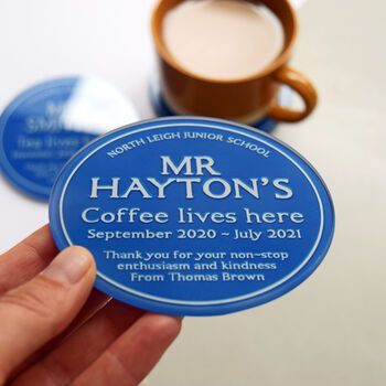 Personalised Blue Plaque Coaster Gift For Teacher, 3 of 5