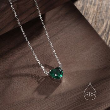 Emerald Green Cz Heart Pendant Necklace, 2 of 12