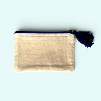 Embroidered Velvet Coin Purse | Tulip Flowers In Cream And Blue, 2 of 4