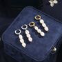 Sterling Silver Genuine Baroque Pearl Trio Huggie Hoop Earrings, thumbnail 5 of 12