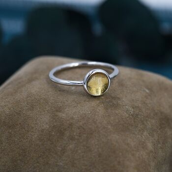 Sterling Silver Genuine Yellow Citrine Round Dot Ring, 5 of 11