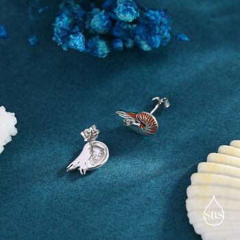 Nautilus Shell Stud Earrings In Sterling Silver, 3 of 12