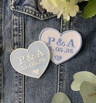 Something Blue Personalised Initials And Date Heart Embroidered Cloth Patch, 2 of 3