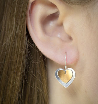 Eco Aluminium Rose Gold Colour Double Heart Earrings, 2 of 3