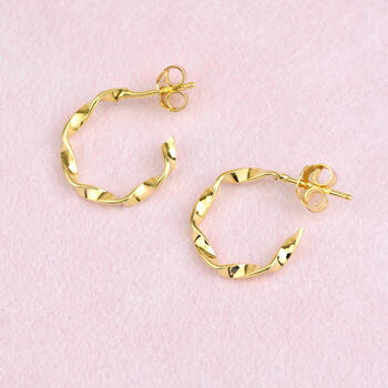 Gold Twisted Hoop Stud Earrings, 2 of 7