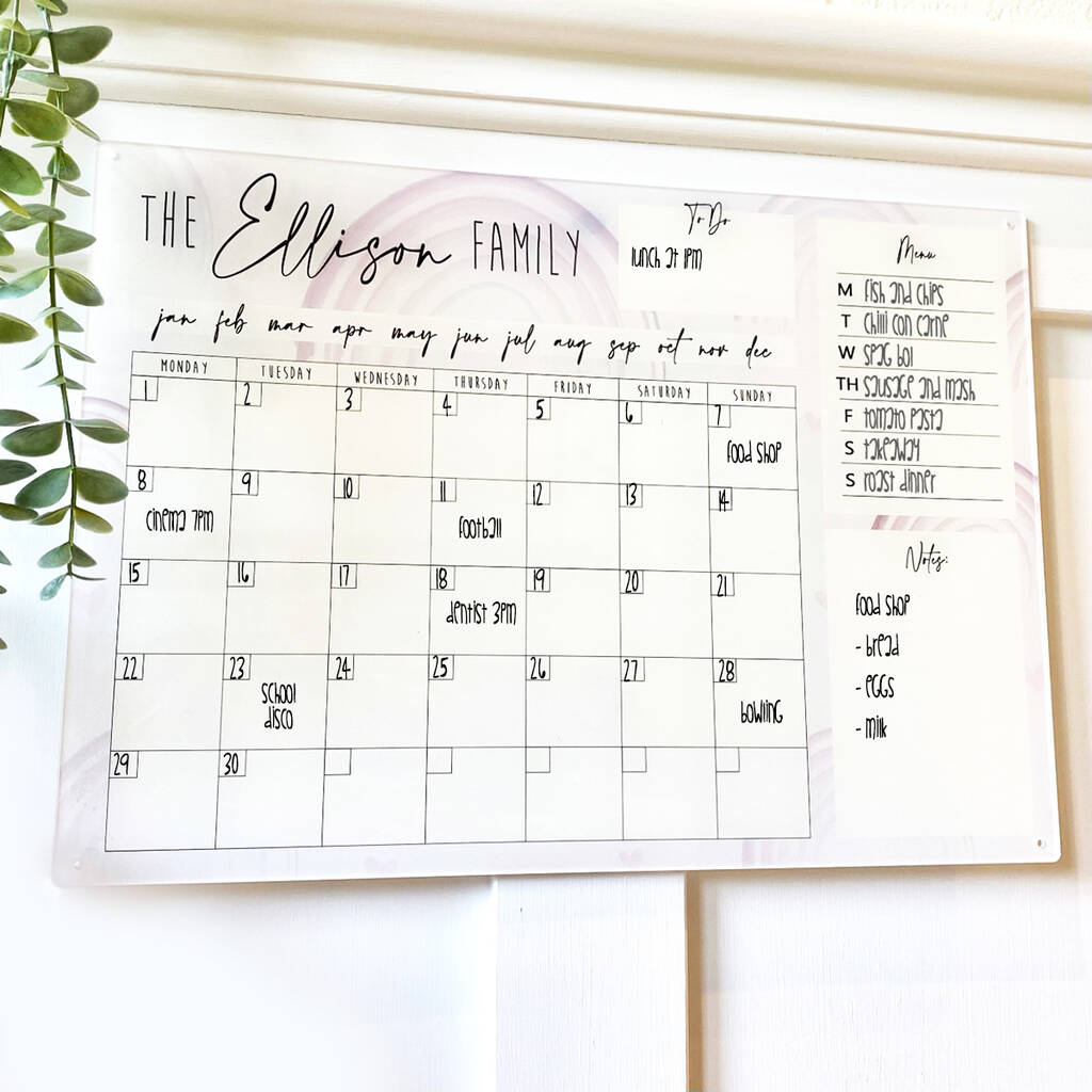 Personalised Family Acrylic Monthly Wall Calendar By Daisy Maison 