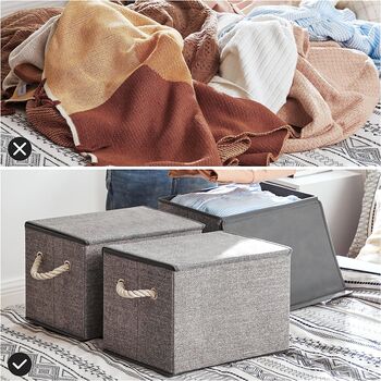 Set Of Three Grey Fabric Storage Boxes Organiser Bins, 9 of 9