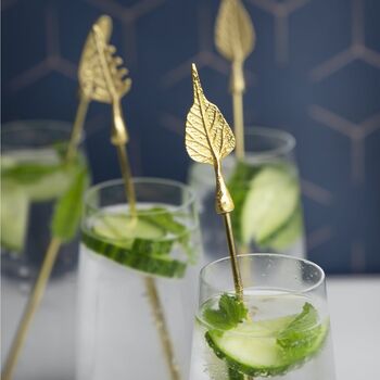 Brass Gold Feather Cocktail Stirrers, 2 of 6