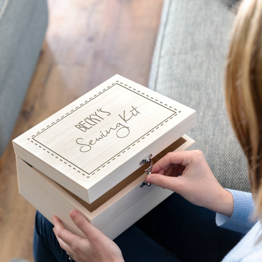 personalised sewing kit storage box by mirrorin