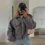 Grey Zipped Crop Jacket, thumbnail 1 of 4