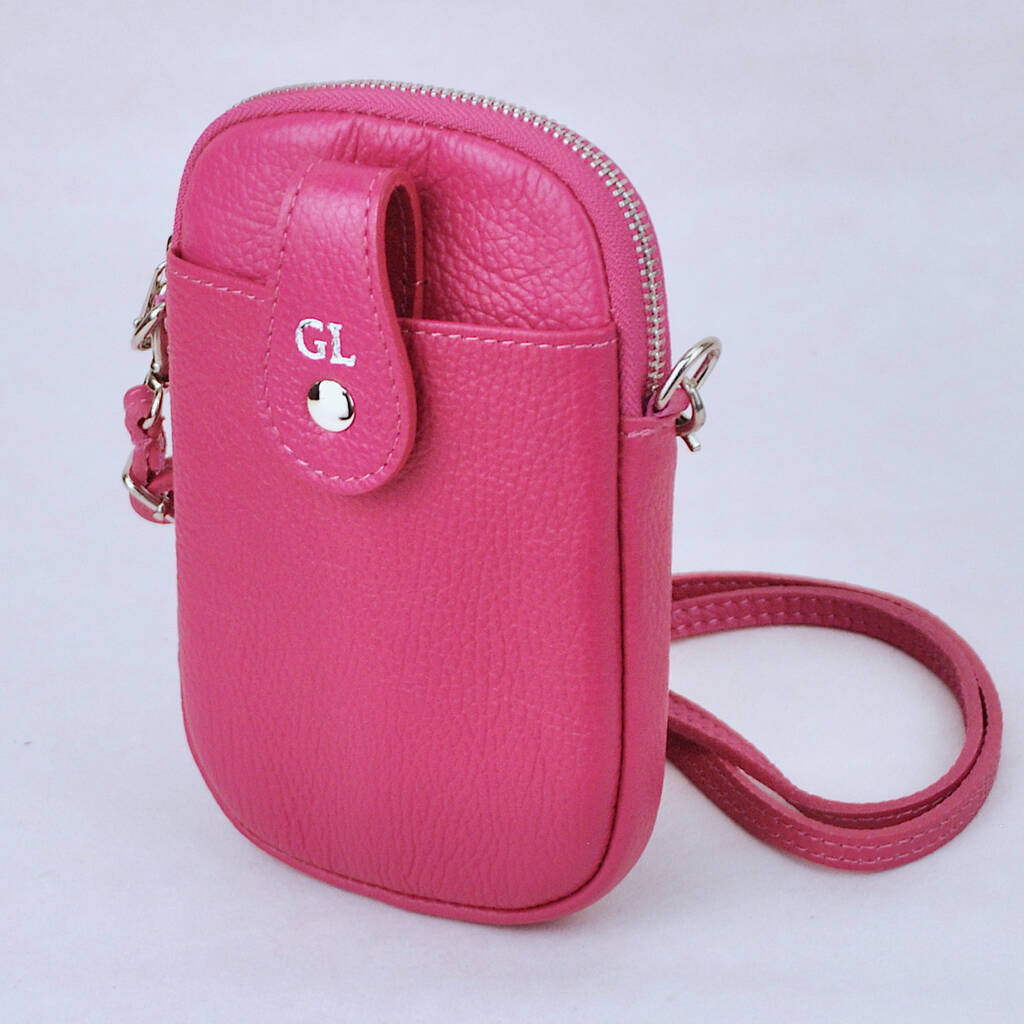 Personalised Monogram Leather Crossbody Phone Pouch By Penelopetom