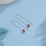 Tiny Garnet Red Cz Heart Threader Earrings, thumbnail 1 of 12