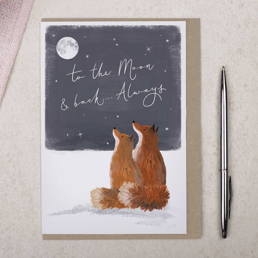 Cute Foxes To The Moon And Back Valentine Card By Making Meadows