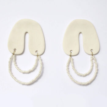 White Porcelain Chubby Arch Earrings With Glass Beads, 2 of 3