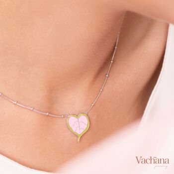 Enamel Bodhi Leaf Gold Vermeil, Sterling Silver Necklace, 5 of 9