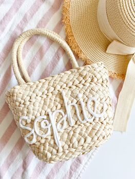 Girls Personalised Straw Beach Bag, 2 of 2