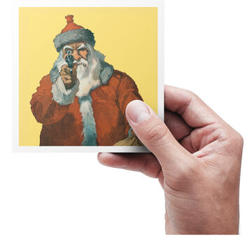 Retro Square Christmas Card Pack Santa With A Gun, 3 of 4
