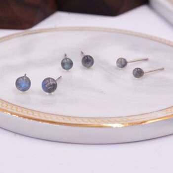Sterling Silver Grey Labradorite Gemstone Stud Earrings, 6 of 12