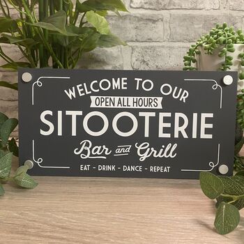 Welcome To Our Sitooterie Outdoor Garden Sign, 5 of 12