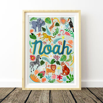 Sea Blue Safari Animal Name Print, 3 of 9