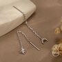 Sterling Silver Extra Tiny Cz Starburst And Moon Threader Earrings, thumbnail 2 of 12