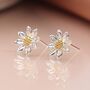 Large Sterling Silver And Yellow Gold Daisy Flower Stud Earrings, thumbnail 3 of 10