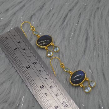 Labradorite Blue Topaz Silver Earrings, 3 of 8