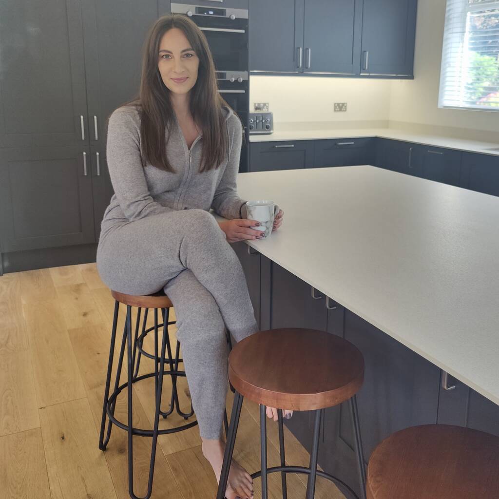 Personalised Pure Cashmere Grey Jumpsuit Hooded Onesie, 1 of 10