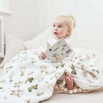 Vintage Bear Sherpa Boucle Baby Blanket Made With Organic Muslin, 8 of 11