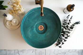Verdigris Patina Solid Copper Vessel Sink, Artisan Round Basin For Kitchen And Bathroom, 5 of 8