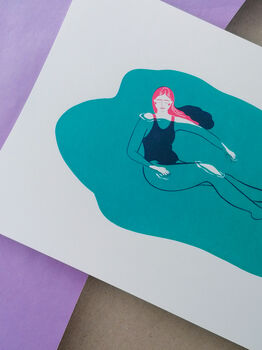 Float Away, Two Colour A4 Limited Screen Swim Print, 2 of 5