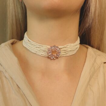 Multi Strand Pearl Rose Gold Zircon Stone Choker Set, 5 of 10