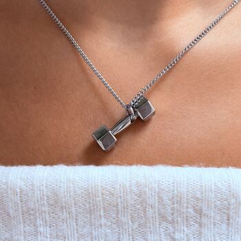 Personalised Silver Coloured Dumbbell Pendant Necklace, 6 of 9