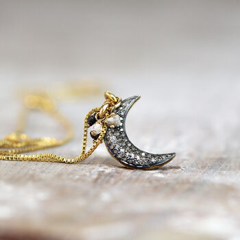 Pave Diamond Moon Necklace, 2 of 9