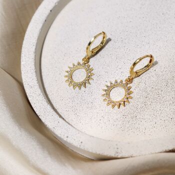 Solstace | Delicate Huggie Hoop Sun Charm Earrings, 3 of 4