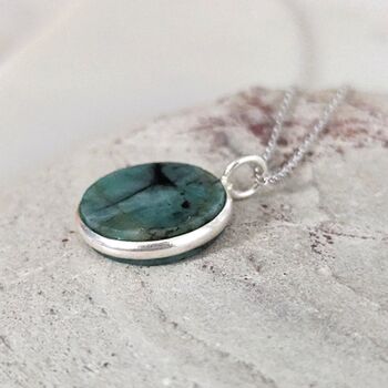The Circle Emerald May Birthstone Necklace, Silver, 3 of 8