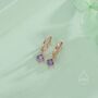Tiny Purple Cz Dangle Huggie Hoop Earrings, thumbnail 8 of 12
