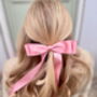 Maxi Satin Hair Bow Barrette In Rose Pink, thumbnail 3 of 7