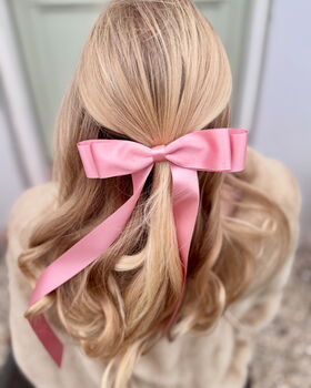 Maxi Satin Hair Bow Barrette In Rose Pink, 3 of 7